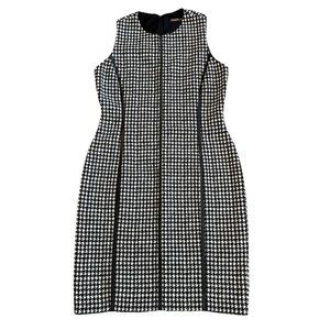 J. McLaughlin Black White Houndstooth Dress/Jumper with Vegan Leather Trim.EUC